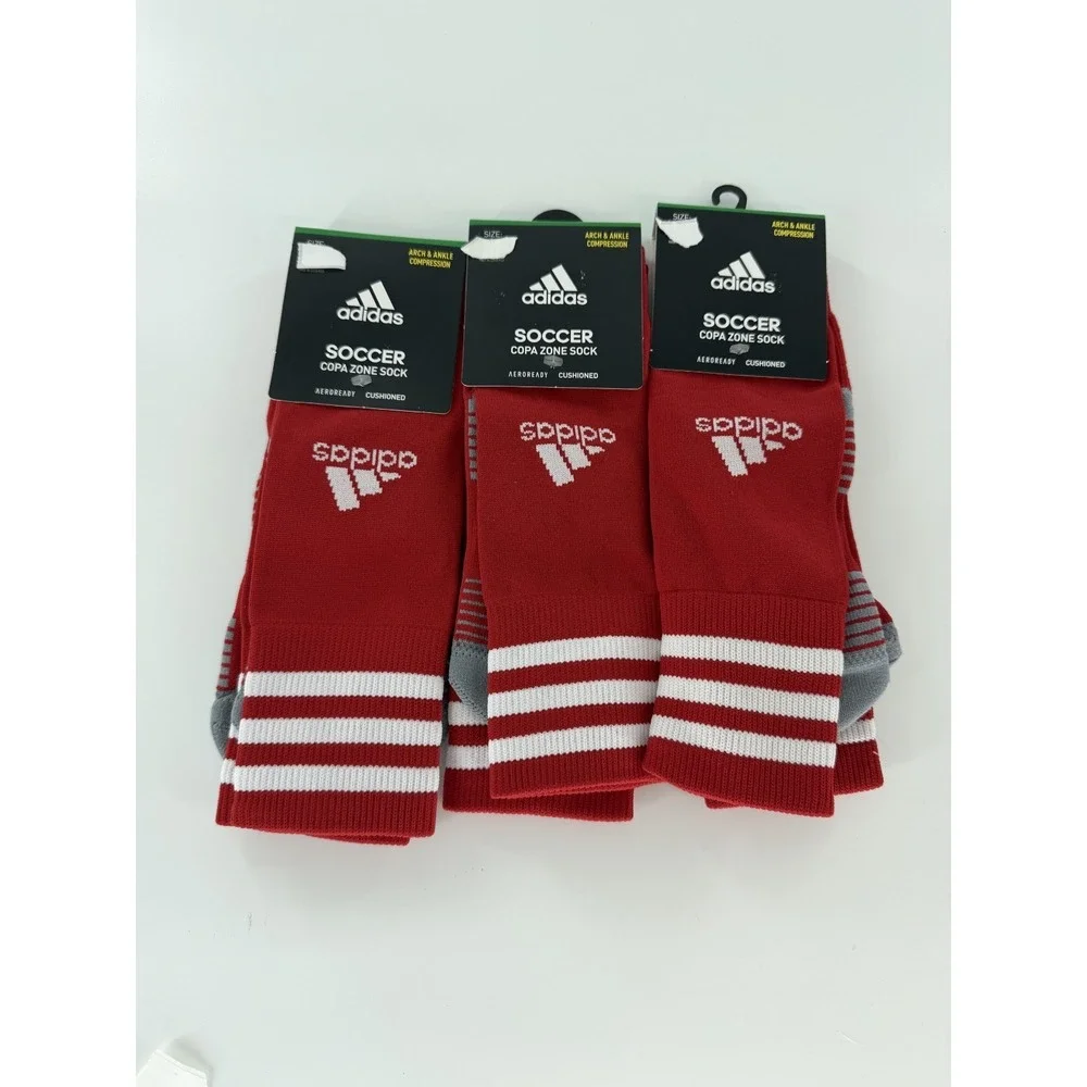 Adidas Climalite Copa Zone Cushion III Red Athletic Soccer Socks SZ Small 3 Pack